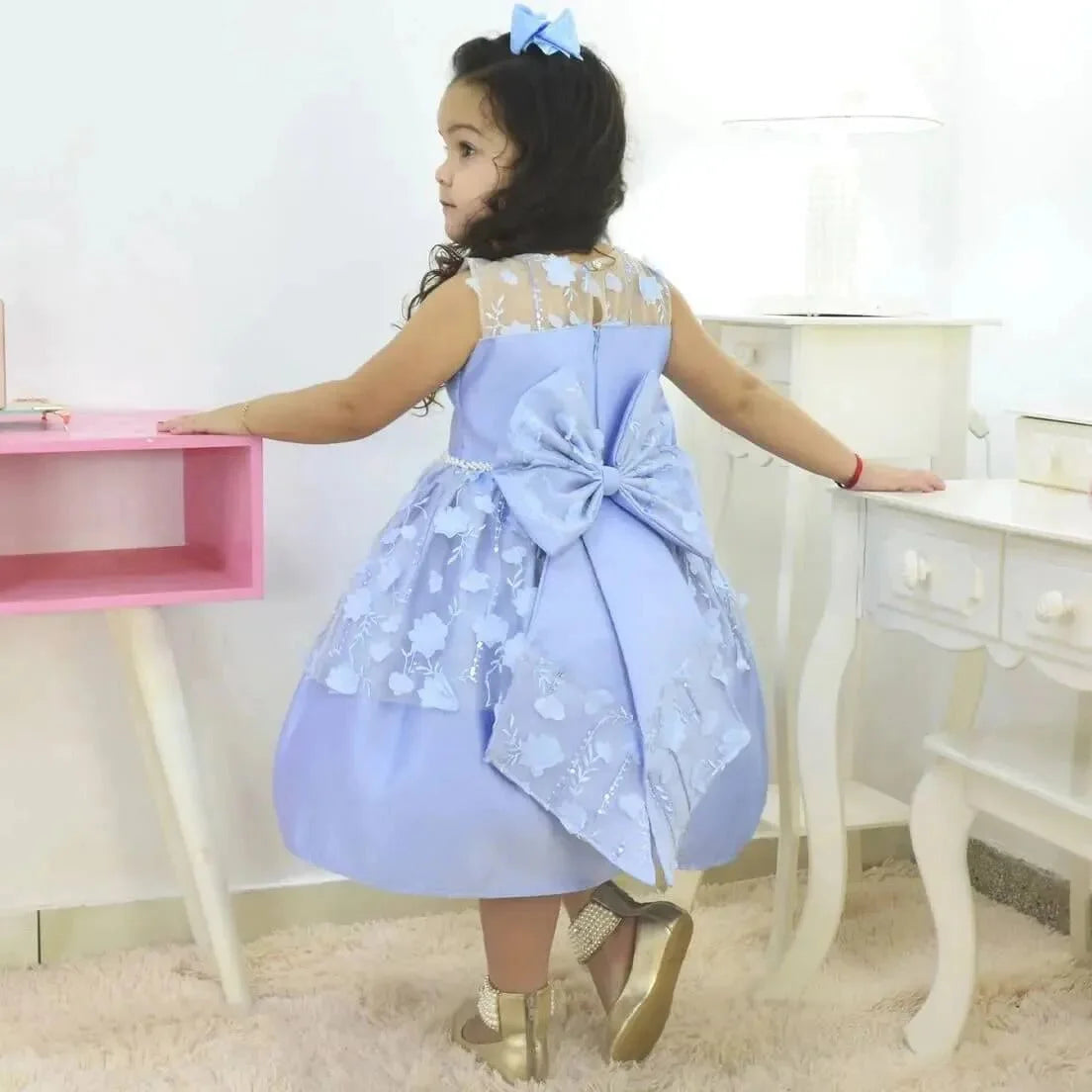 Children's Dress Blue Serenity Baby Tule Ilusion + Hair Bow + Girl Petticoat, Clothes Birthday Party 18-24 months US numeric Children's Dress Blue Serenity Baby Tule Ilusion + Hair Bow + Girl Petticoat, Clothes Birthday Party 18-24 months US numeric