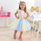 Vestido infantil con tema de payaso de circo con falda tutú colorida y lazo para el pelo