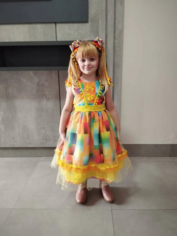 Customer photo - girl wearing Yellow Plaid June Party Dress Luxurious