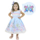 Vestido formal para niña, busto a rayas y falda floral + lazo para el cabello