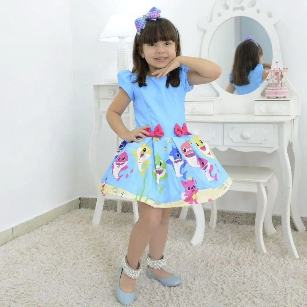 Girl's Dress Baby Shark The Shark Family, Birthday Party 9 US Numeric