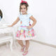 Vestido niña flor azul con rosas, mariposas y encaje en la espalda, fiesta infantil