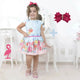Girl's dress blue flower with roses, butterflies and lace on the back + Hair Bow