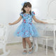 Vestido niña de flores con tul azul en la falda, fiesta formal