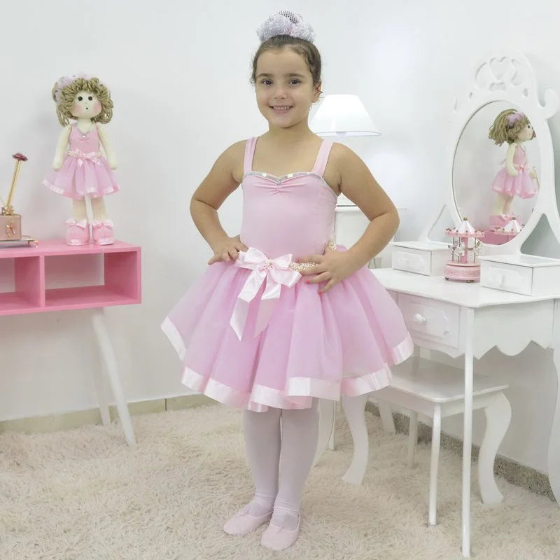 Girl's pink ballerina dress with embroidery