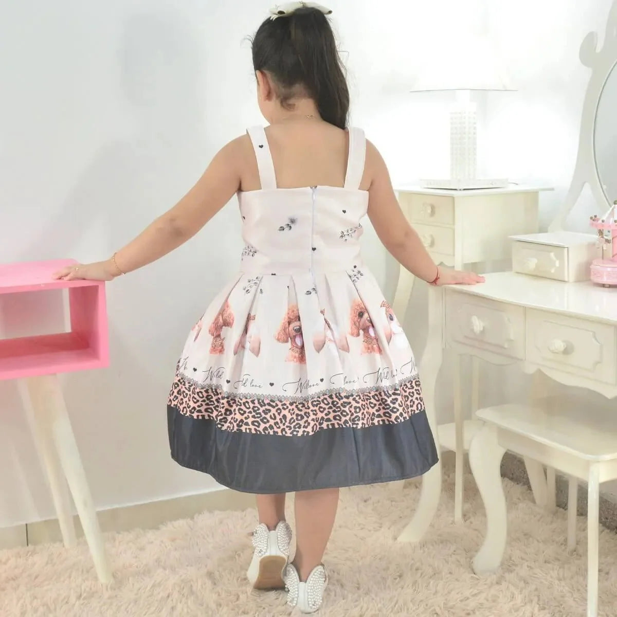 Kids Vintage Dress: with Cute Bunny and Dog 10 US Numeric