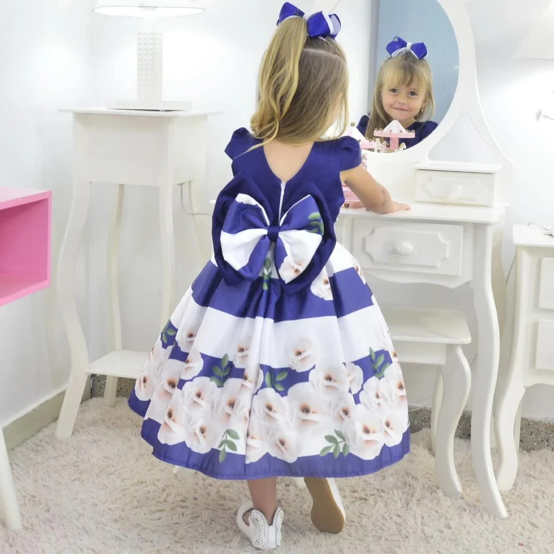 Navy Blue Floral Dress with Bolero Baby Girl, Birthday or Formal Party Outfit 2T US Numeric