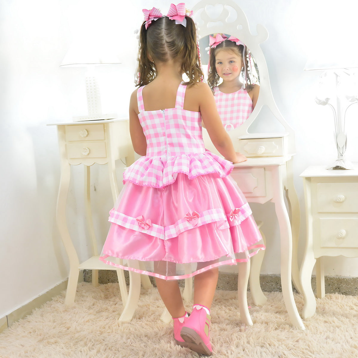 Barbie Pink Plaid Girls Farm Dress Cowgirl