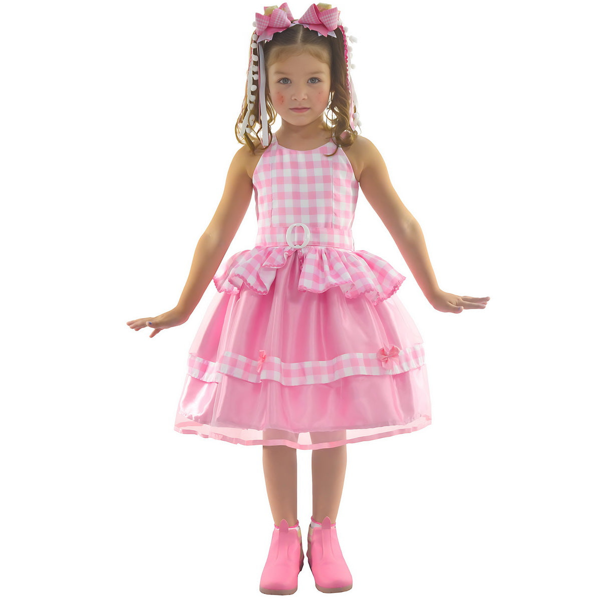 Barbie Pink Plaid Girls Farm Dress Cowgirl