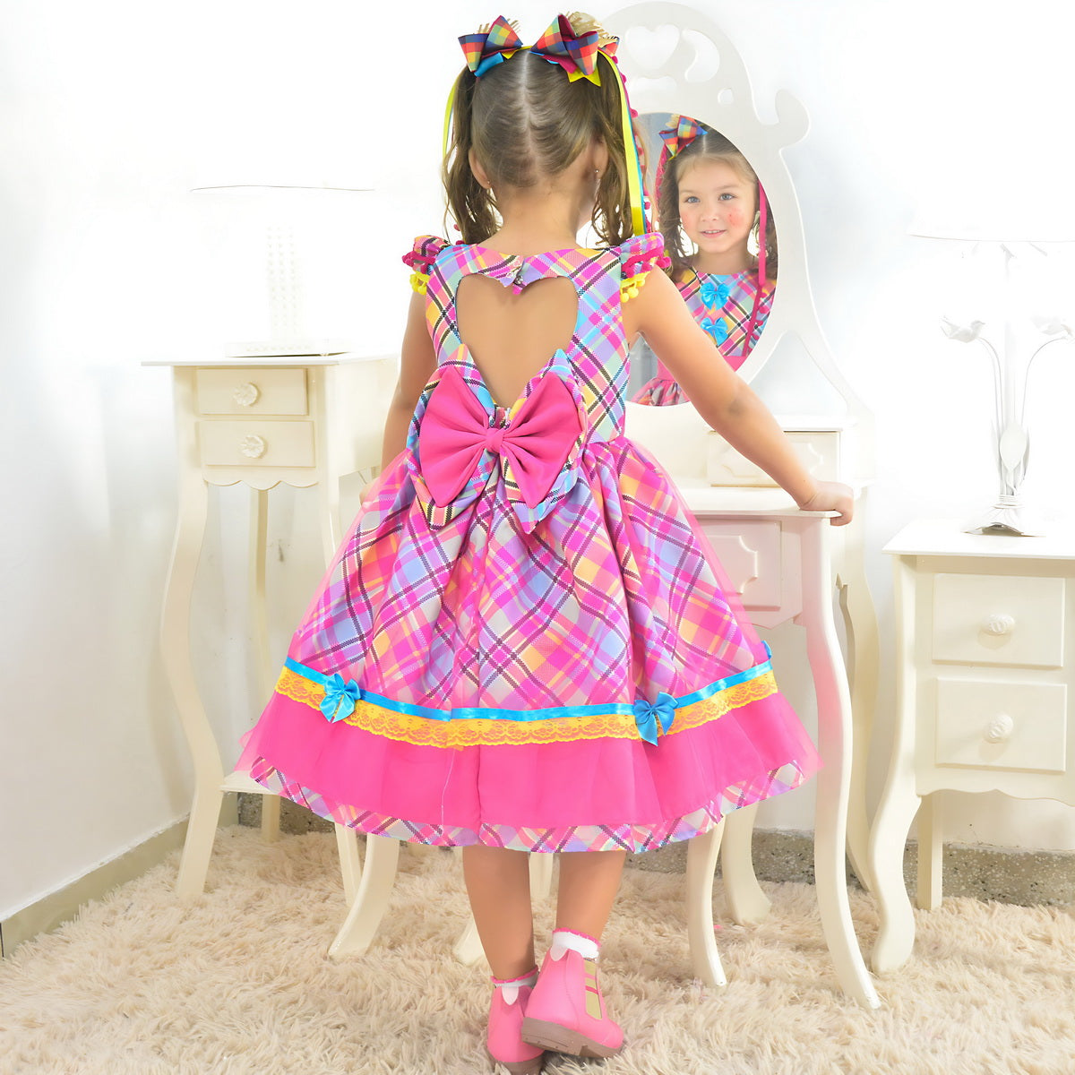 pink cowgirl dress Pink Plaid Girls Farm Dress Cowgirl + 2 Bows 12-18 months US numeric
