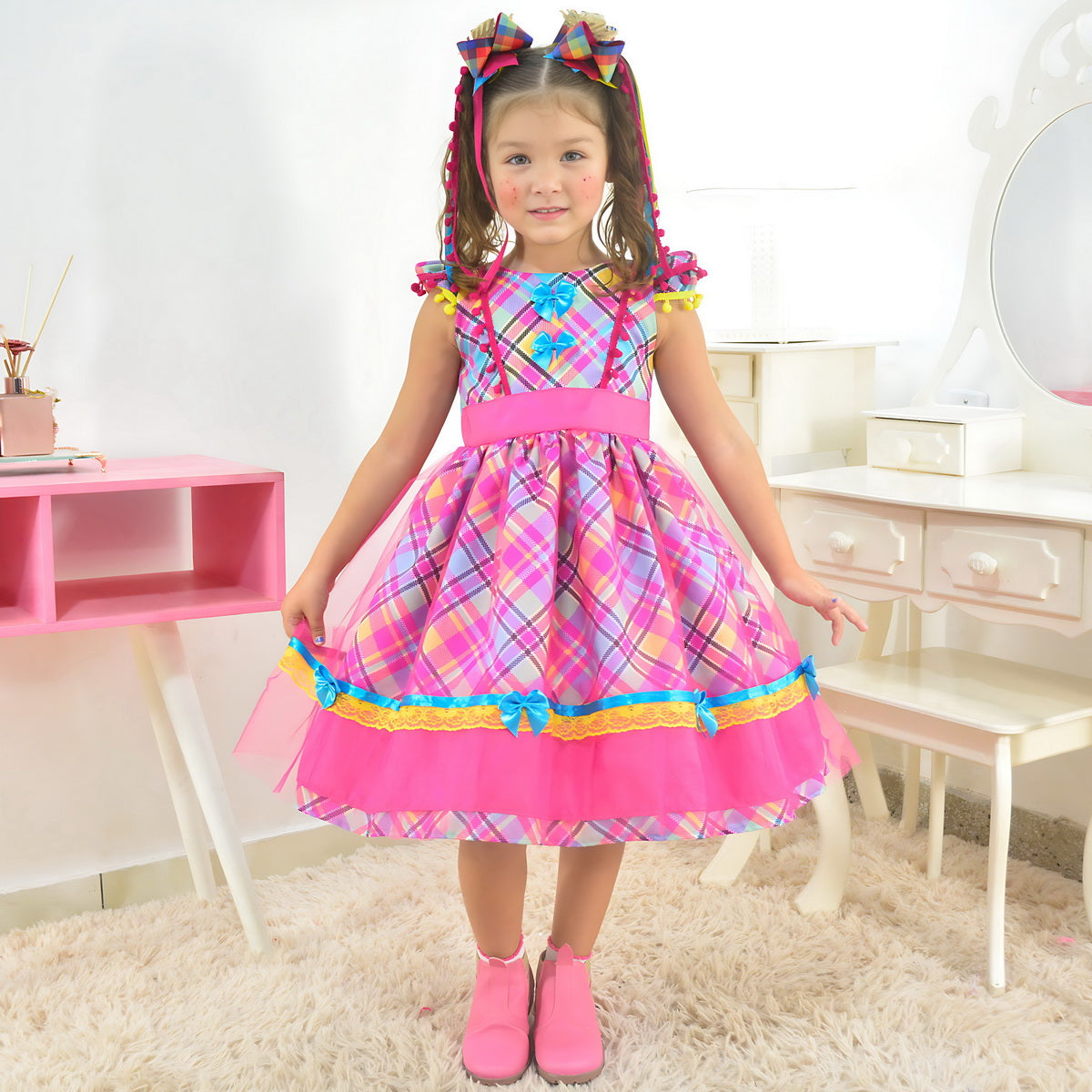 light navy blue dress Straps Pink Plaid A-Line Vintage Party Dress – FancyVestido main image 1