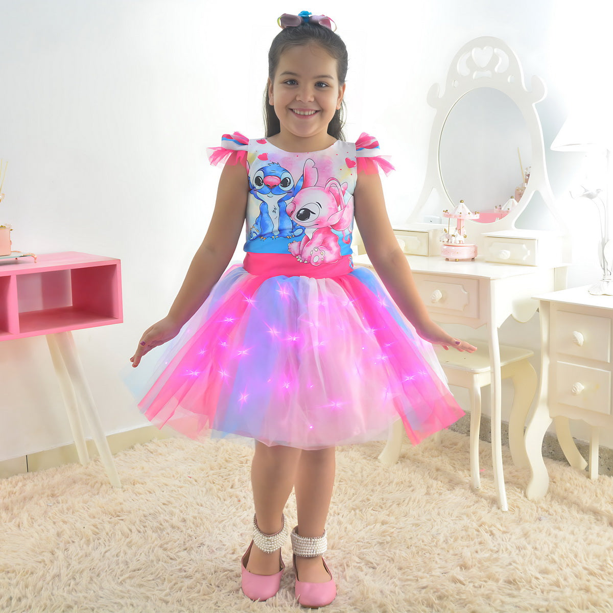 Stitch and Angel Dress - Colorful Tutu Skirt with LED + Hair Bow 8 US Numeric Stitch and Angel Dress - Colorful Tutu Skirt with LED + Hair Bow 8 US Numeric