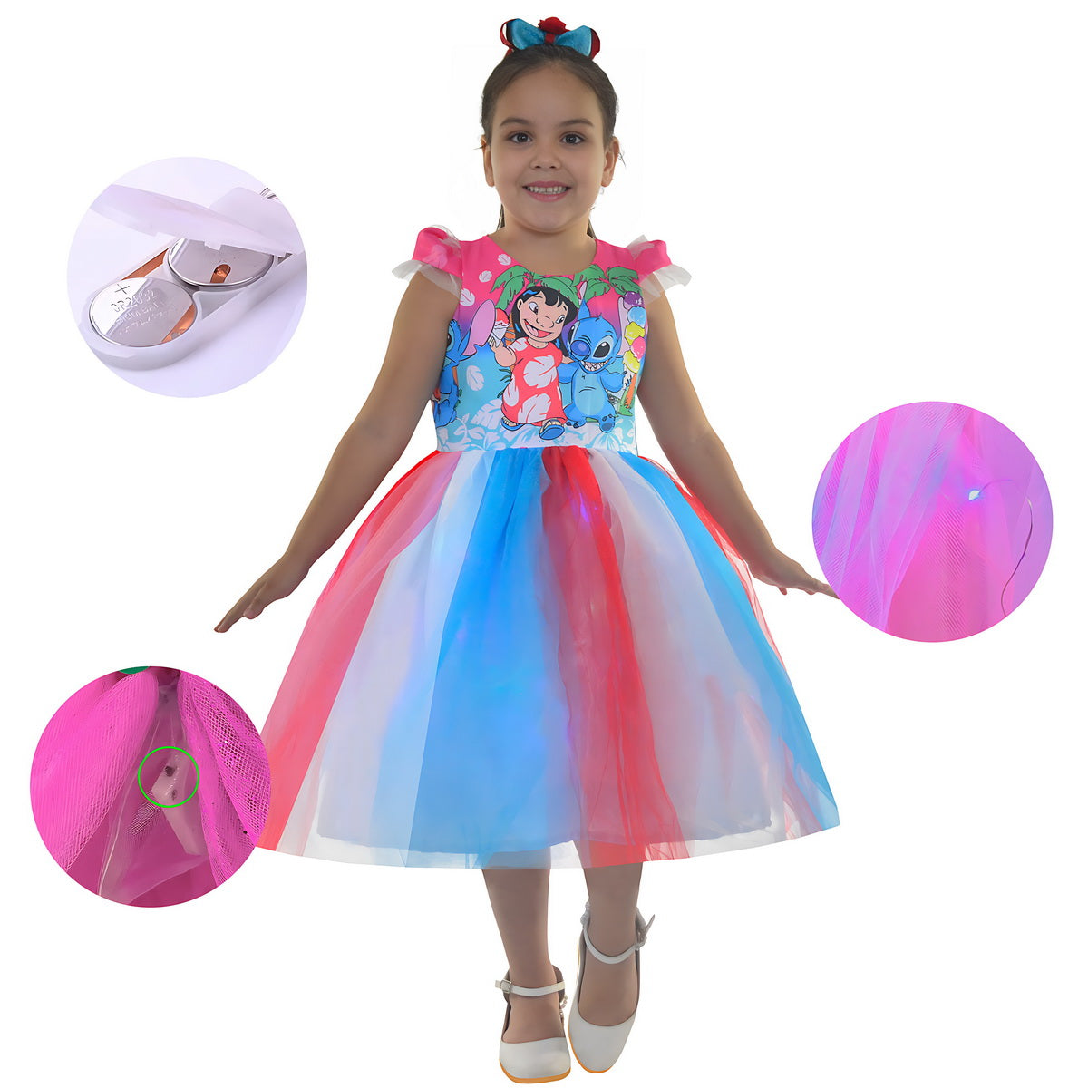 strapless open back dress Lilo And Stitch Dress With Led And Pretty Hair Bow – Moderna Meninas