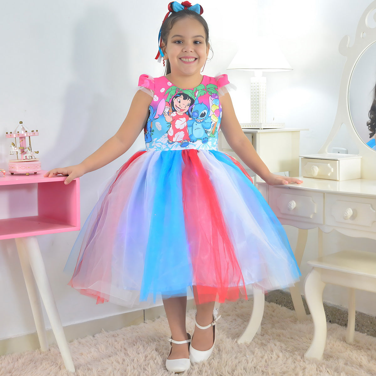 Lilo and Stitch Dress with LED and Pretty Hair Bow 10 US Numeric