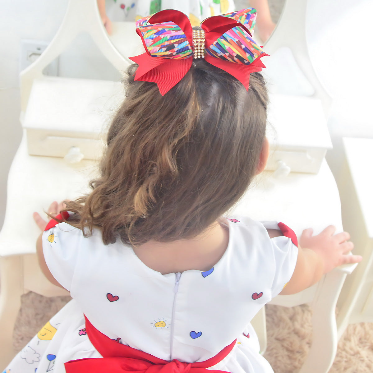 Watercolor Pencil Dress ABC Graduation Red Details + Hair Bow 9 US numeric