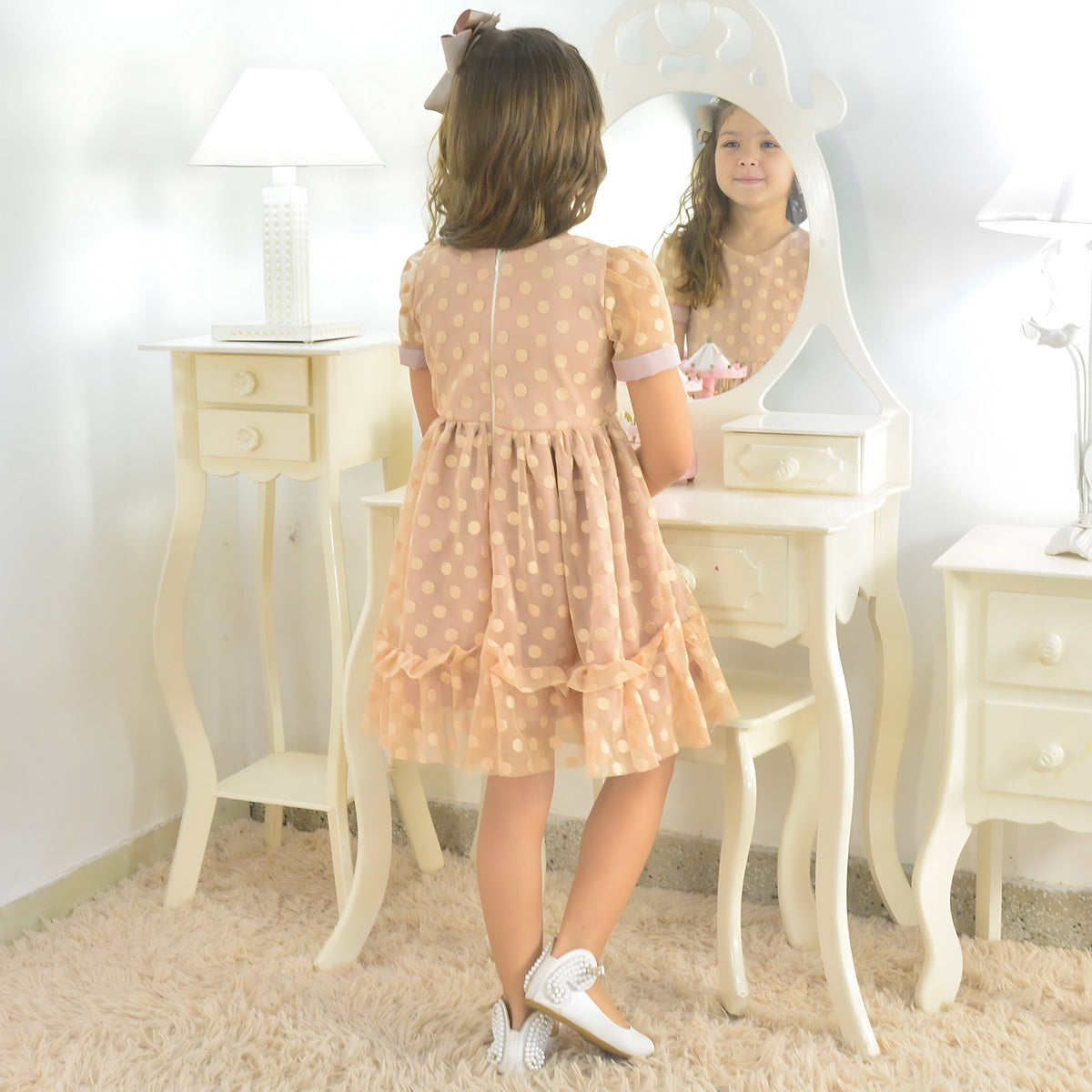 Beige Tulle Po Children's Dress Christening Wedding Graduation 9 US numeric Beige Tulle Po Children's Dress Christening Wedding Graduation 9 US numeric