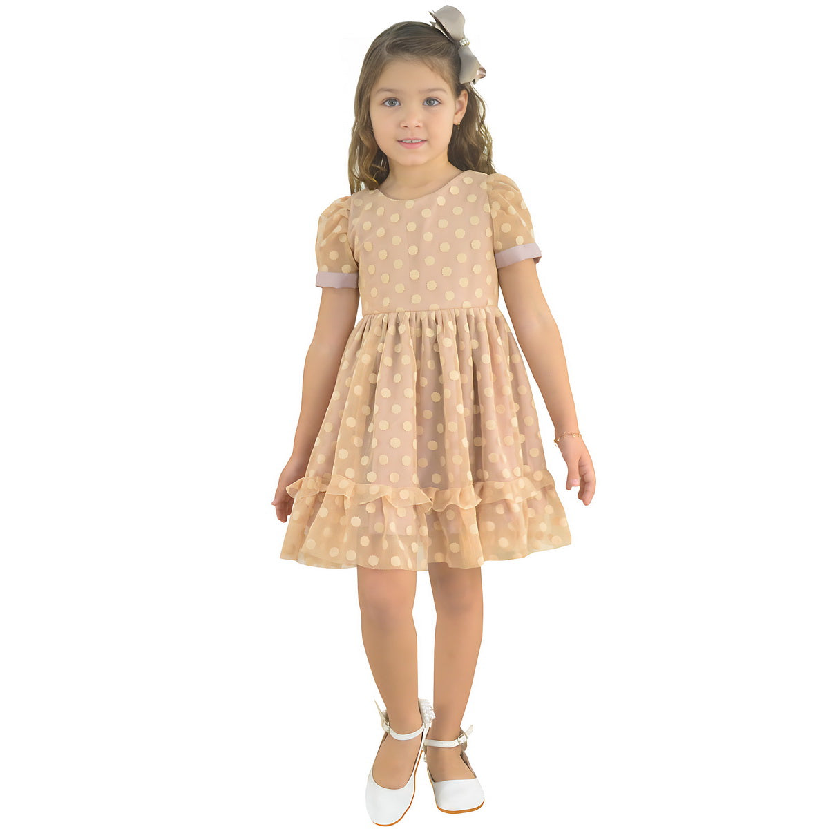 Beige Tulle Poá Children's Dress Christening Wedding Graduation 9 US numeric