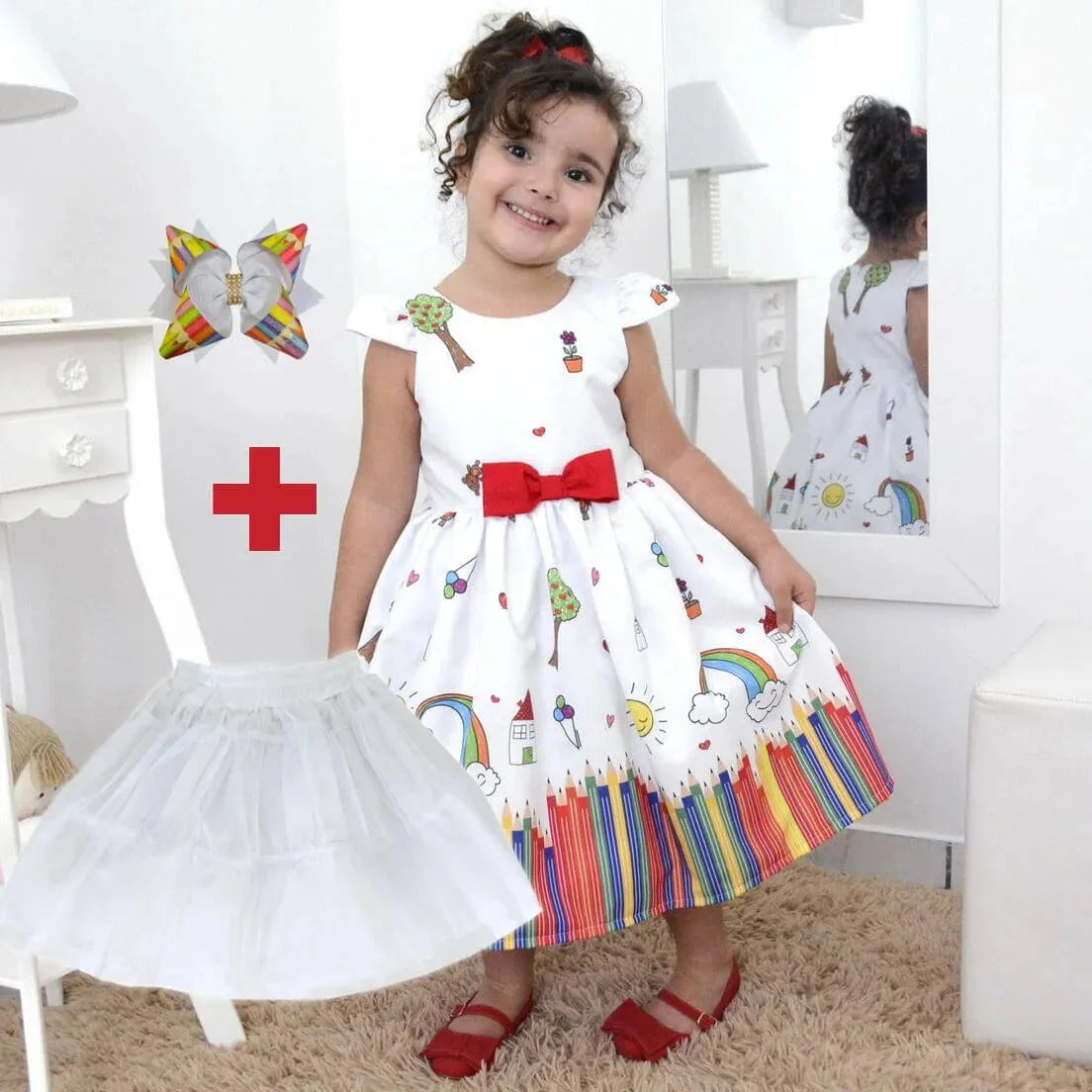 ABC Watercolor Dress Kit Painting The 7 Dress + Hair Bow + Girl Petticoat, Clothes Birthday Party 5 US numeric ABC Watercolor Dress Kit Painting The 7 Dress + Hair Bow + Girl Petticoat, Clothes Birthday Party 5 US numeric