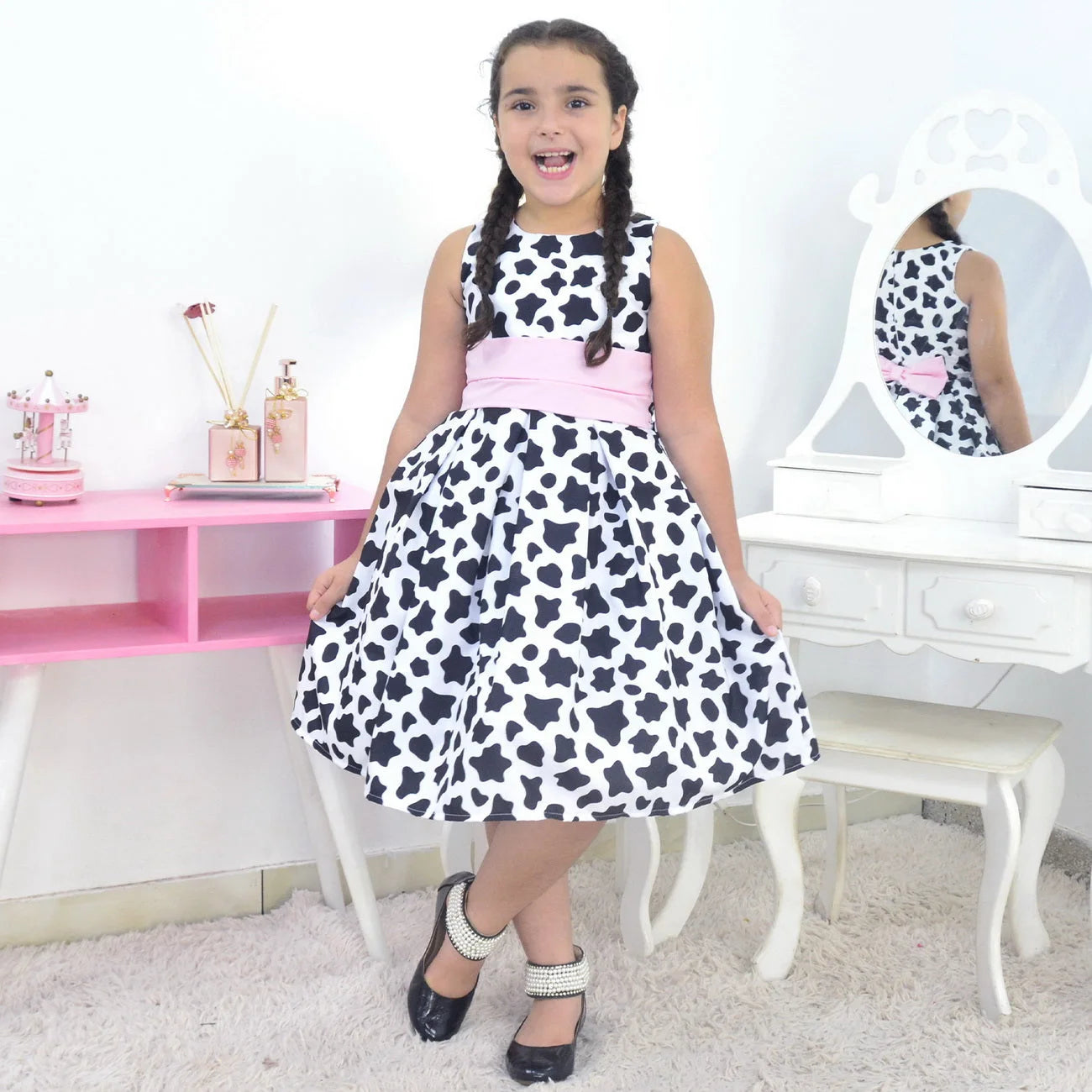 Baby Girls Cow Print Dress, Birthday Party Farm 7 US numeric Baby Girls Cow Print Dress, Birthday Party Farm 7 US numeric