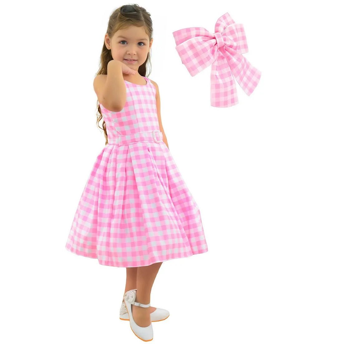 Barbie Dress Vintage Plaid + Hair Bow 4T US Numeric