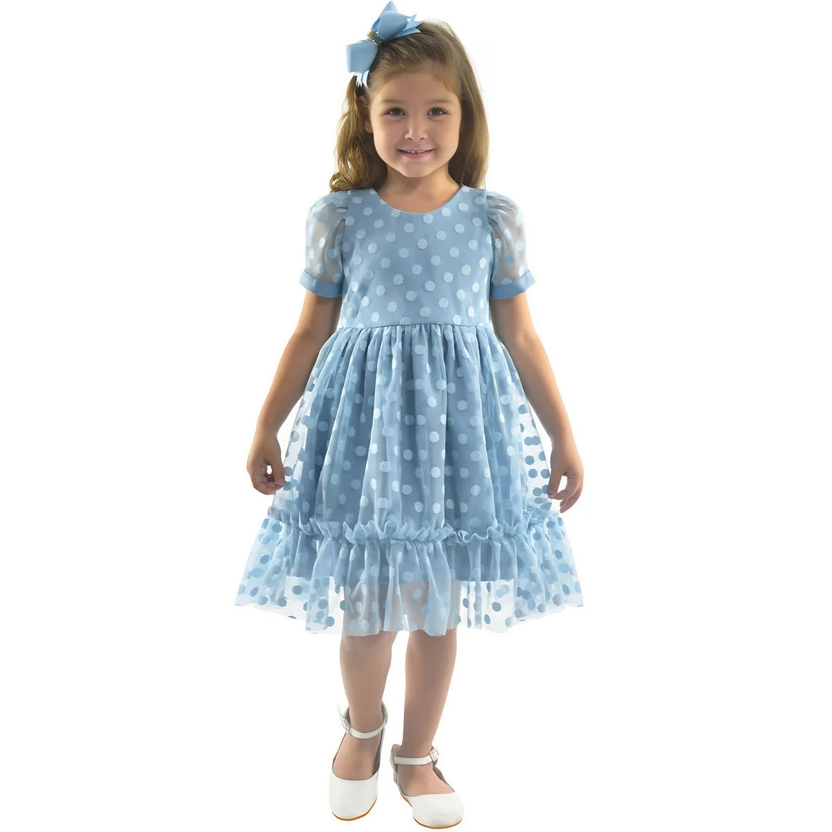 blue dress christening White Satin Shimmering Organza Flower Girl Dress Junior Formal Pageant