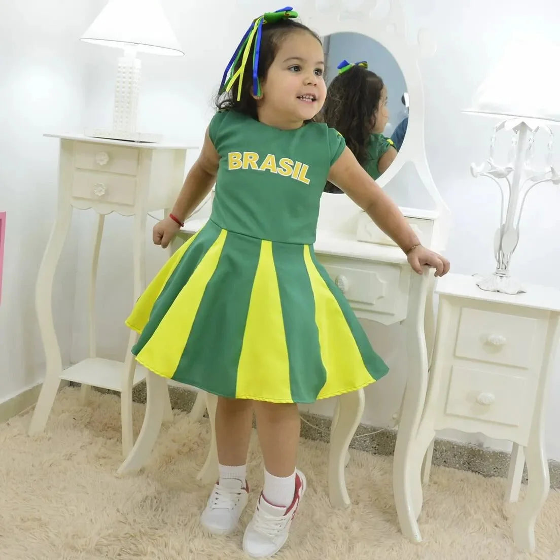 Children's Dress Brazil Green And Yellow