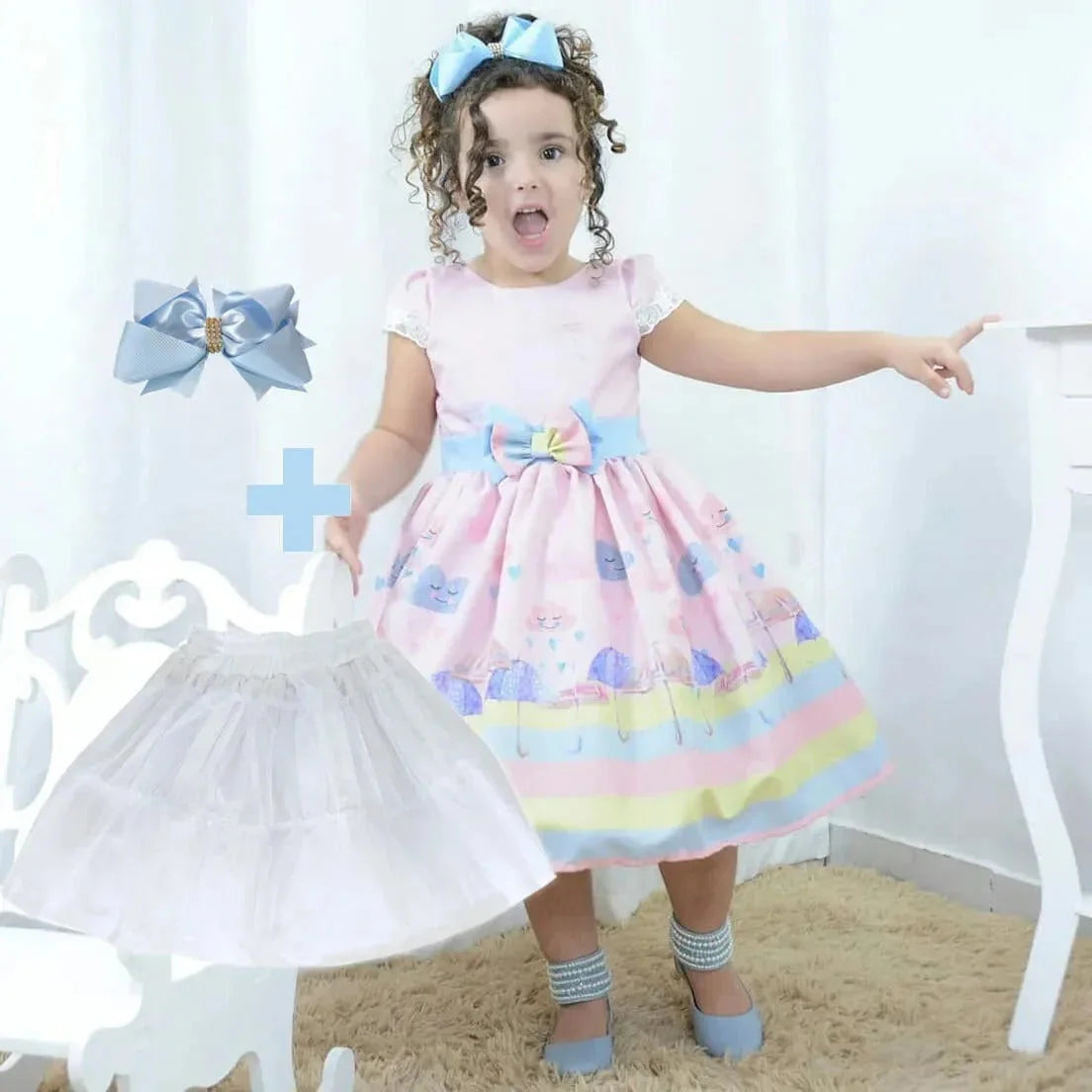 children petticoat party dress Children's Dress Rain Of Love Dress + Hair Bow + Girl Petticoat, Clothes Birthday Party 4T US numeric