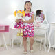Children's Dress With Trapeze Pink Butterflies, Matching Doll Helo and Girl