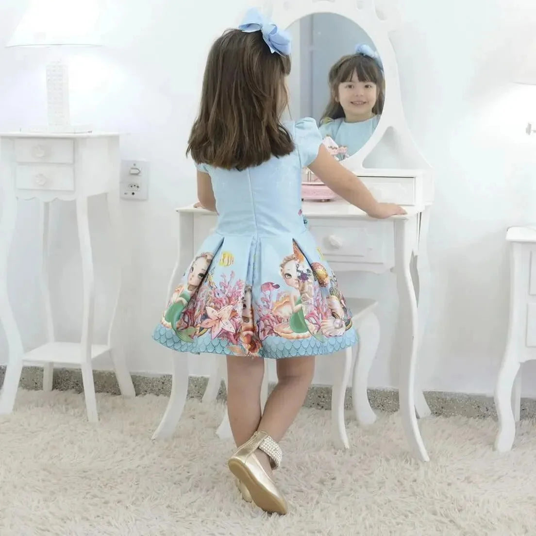 mermaid theme dress Children's Mermaid Theme Dress + Hair Bow, Birthday Baby Girl Clothes 3T US numeric
