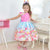 Children’s Pink Dress With Floral Blue Skirt And Birds + Filo Skirt + Hair Bow - Dress