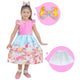 Children's Pink Dress With Floral Blue Skirt And Birds + Filo Skirt + Hair Bow