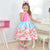 Children’s Pink Dress With Floral Blue Skirt And Birds - Dress