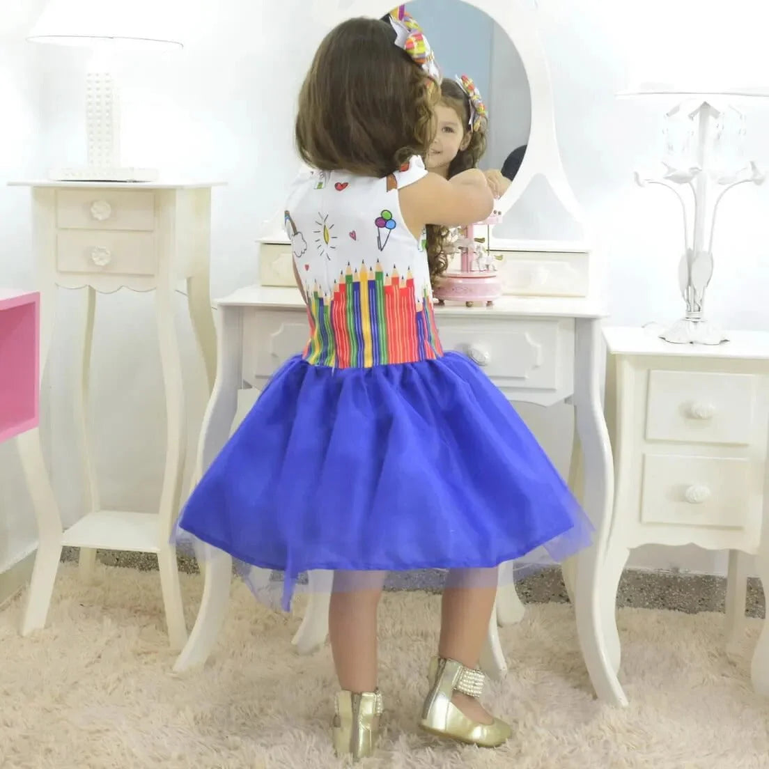 Children's Prom Dress ABC Watercolor Blue 6 US Numeric