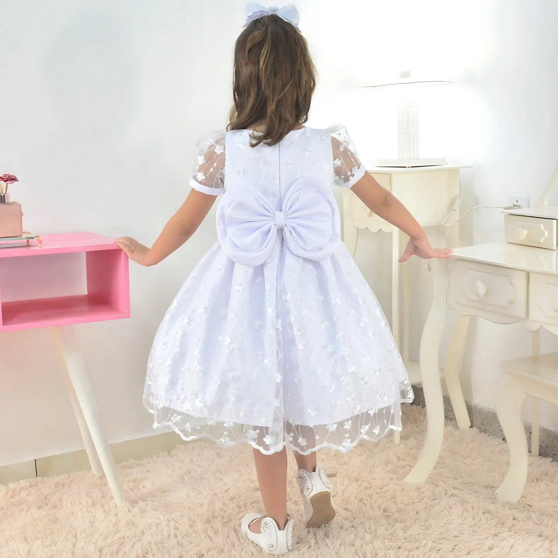 Christening Dress for Girls White with French Tulle 12-18 months US numeric