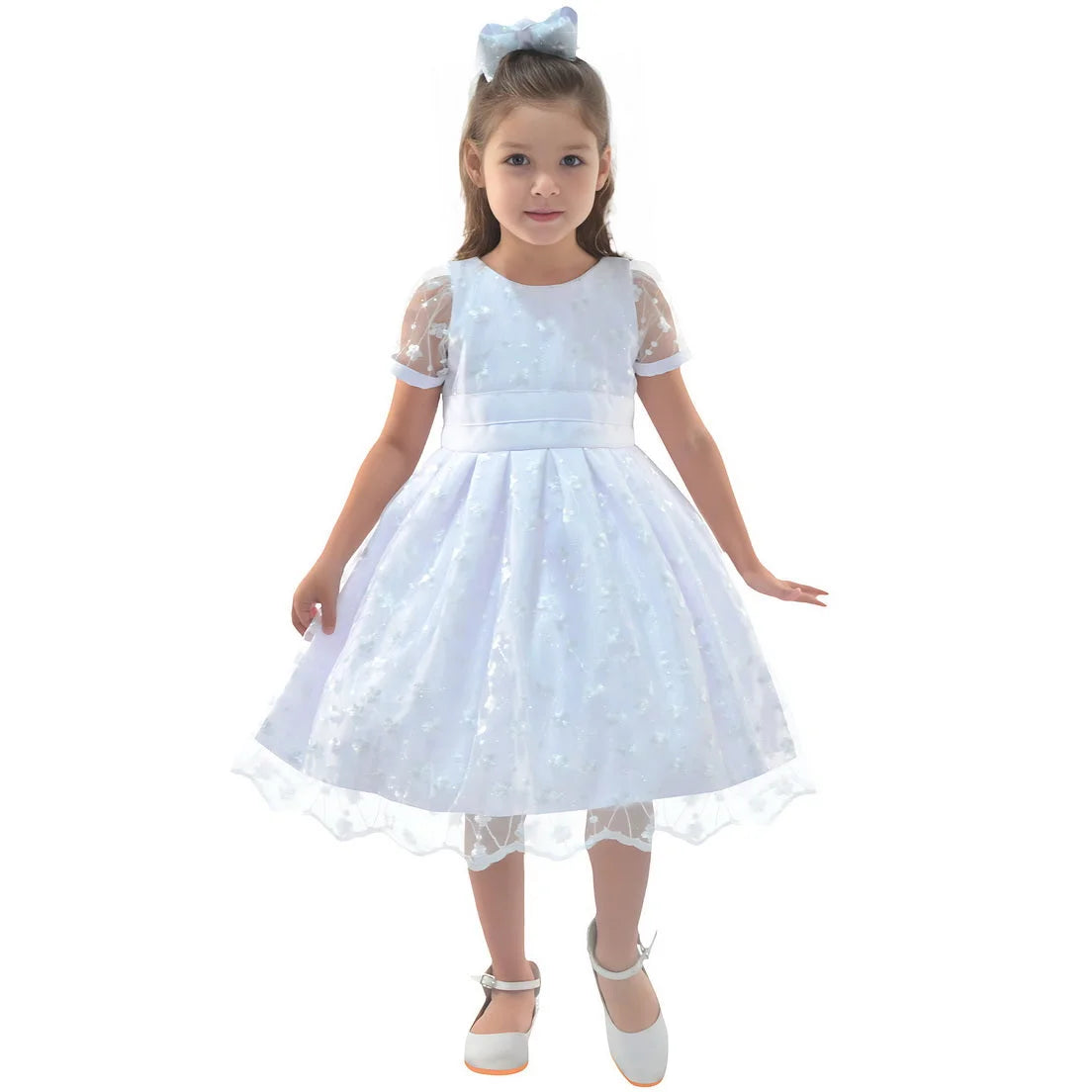 blue dress tan shoes Maria 3D flower lace christening Gown 3m