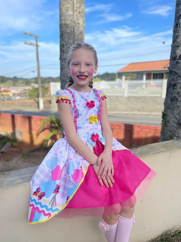 Customer photo - girl wearing Girl's Quadrilha Junina Party Dress in Pink Tulle