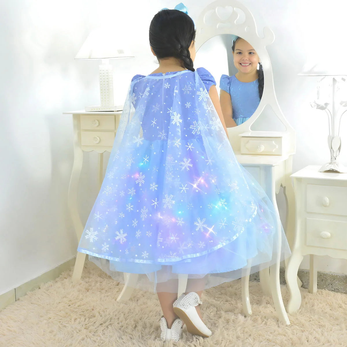 Disfraces Vestido De Frozen Con Capa Elsa Dress With LED Cape And