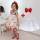 floral dress beige + Hair Bow + Girl Petticoat, Clothes Birthday Party