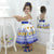 Floral Dress Yellow And Blue Roses + Hair Bow + Girl Petticoat Clothes Birthday Party - Dress