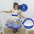 Floral Dress Yellow And Blue Roses + Hair Bow + Girl Petticoat Clothes Birthday Party - Dress