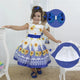 Floral Dress Yellow And Blue Roses + Hair Bow + Girl Petticoat, Clothes Birthday Party