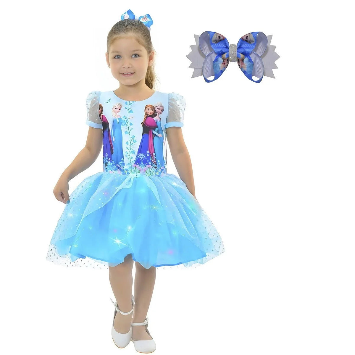 Frozen Dress With Led + Hair Bow: The Ultimate Snow Queen Costume – Moderna  Meninas