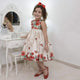 Girl floral dress beige off with red roses, formal party