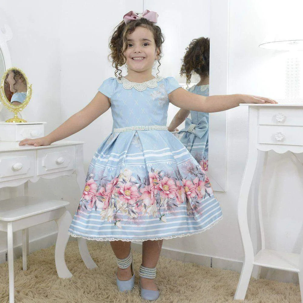 slim fit dress slacks Girl's Blue Dress Floral with Pearls Embroidery, Formal Party 9 US Numeric