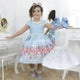 Girl's blue dress floral with pearls embroidery + Hair Bow + Girl Petticoat, Birthday Baby Girl