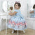 Girl’s blue dress floral with pearls embroidery + Hair Bow + Girl Petticoat Birthday Baby Girl - Dress