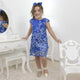 Vestido niña azul con tul francés bordado en flores, fiesta formal - modelo trapecio