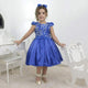 Girl's blue dress with french tulle with floral embroidery, formal party