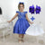 Girl’s blue dress with french tulle with floral embroidery + Hair Bow + Girl Petticoat Clothes Birthday Party - Dress