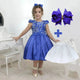 Girl's blue dress with french tulle with floral embroidery + Hair Bow + Girl Petticoat, Clothes Birthday Party
